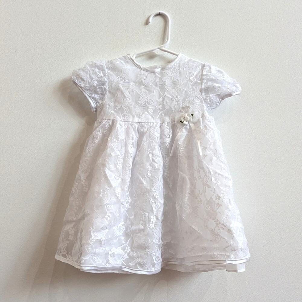 Vtg Dress Baby Girls Sz 18m White Lace Flower Girl Easter 90s